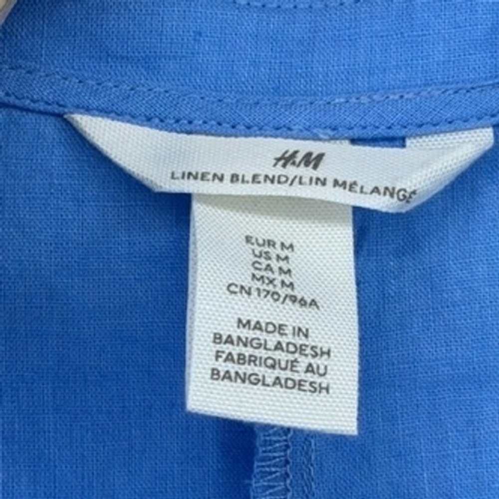 H&M Linen Blend V Neck 3/4 Sleeve Tunic Top Women Size M Blue - Picture 3 of 7